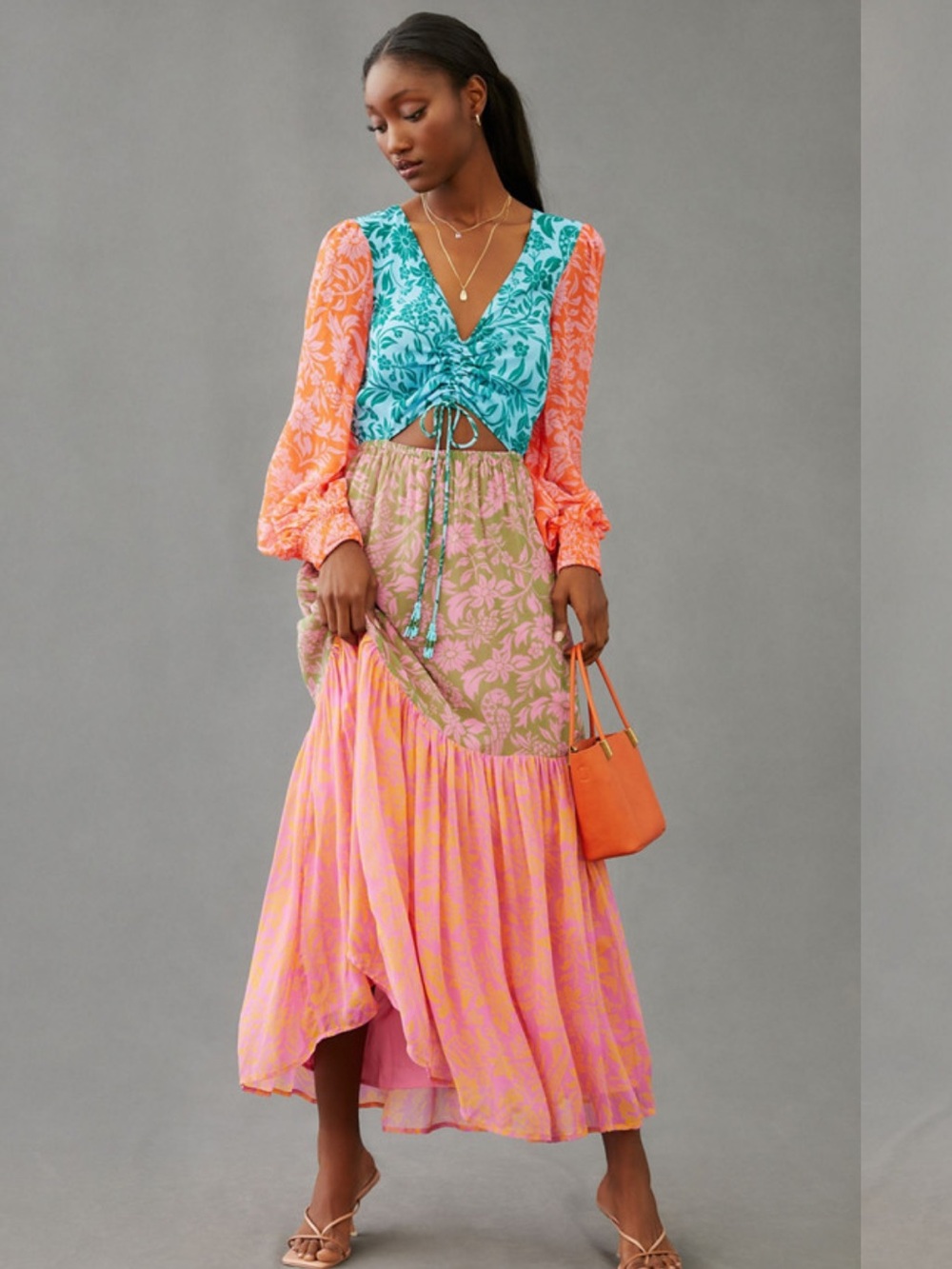 Farm Rio x Anthropologie Colorblock Printed Maxi Dress M